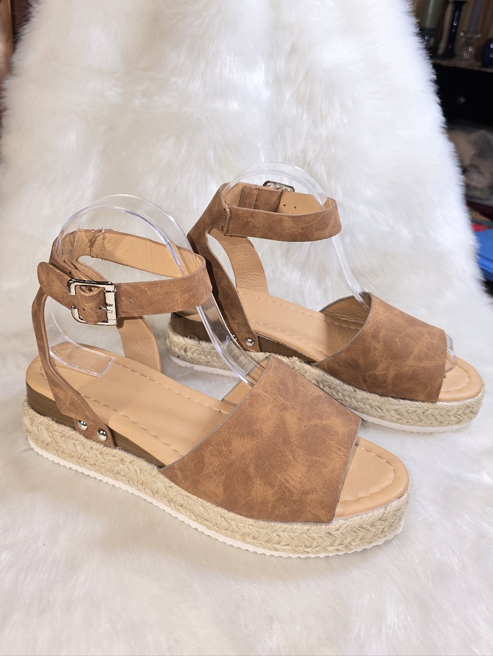 Soda Topic Womens Tan Platform Espadrille Sandals with Ankle Strap - Picture 2 of 12